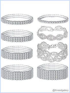 Rhinestone Bracelet Set Stretch Tennis Bracelets Women 8 Pc